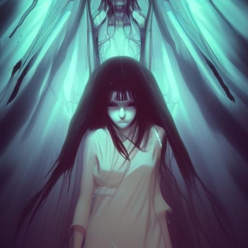 Nightmarish Anime Ghost in Hyperdetailed Digital Art