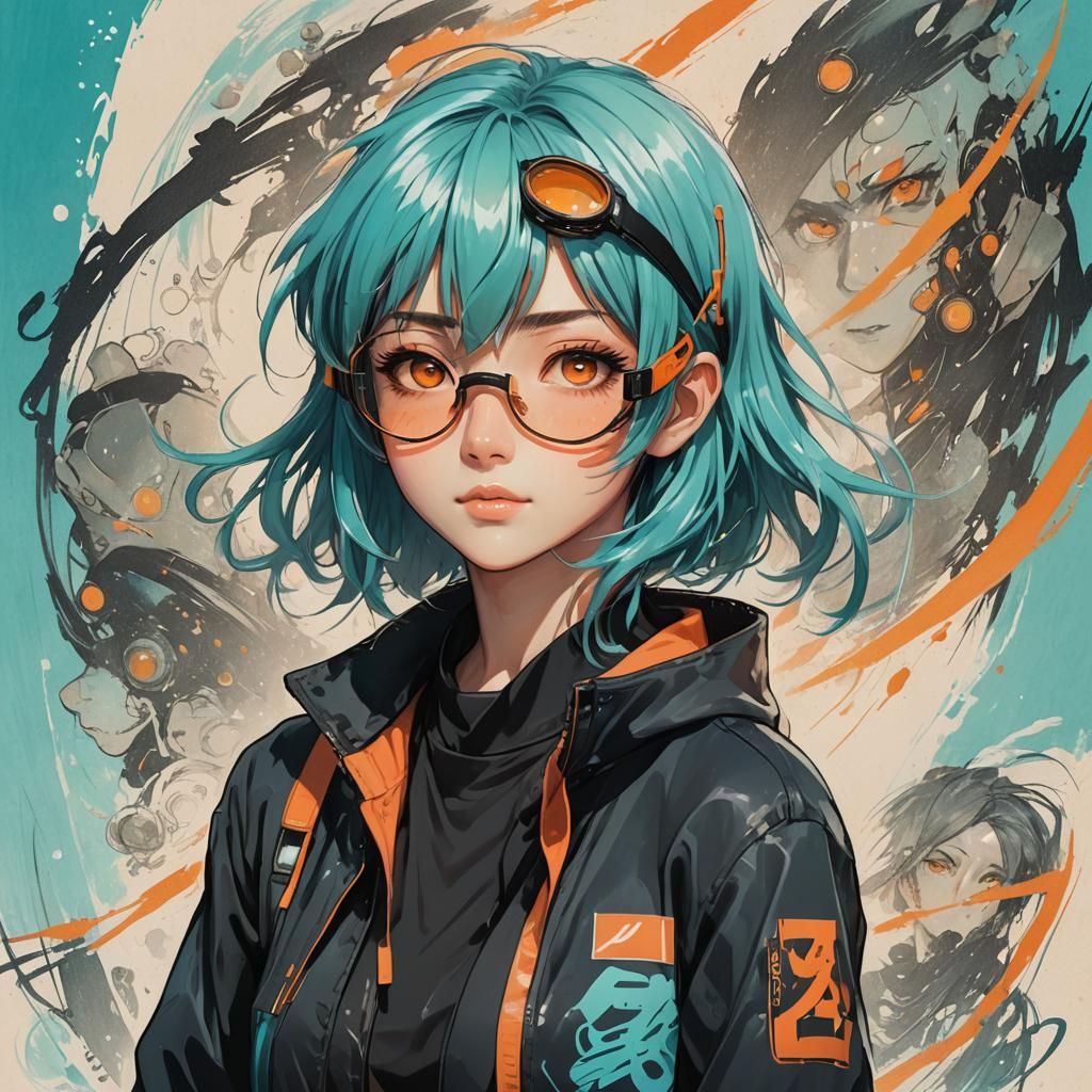 Aqua-Haired Anime Girl Portrait in Ghibli Style