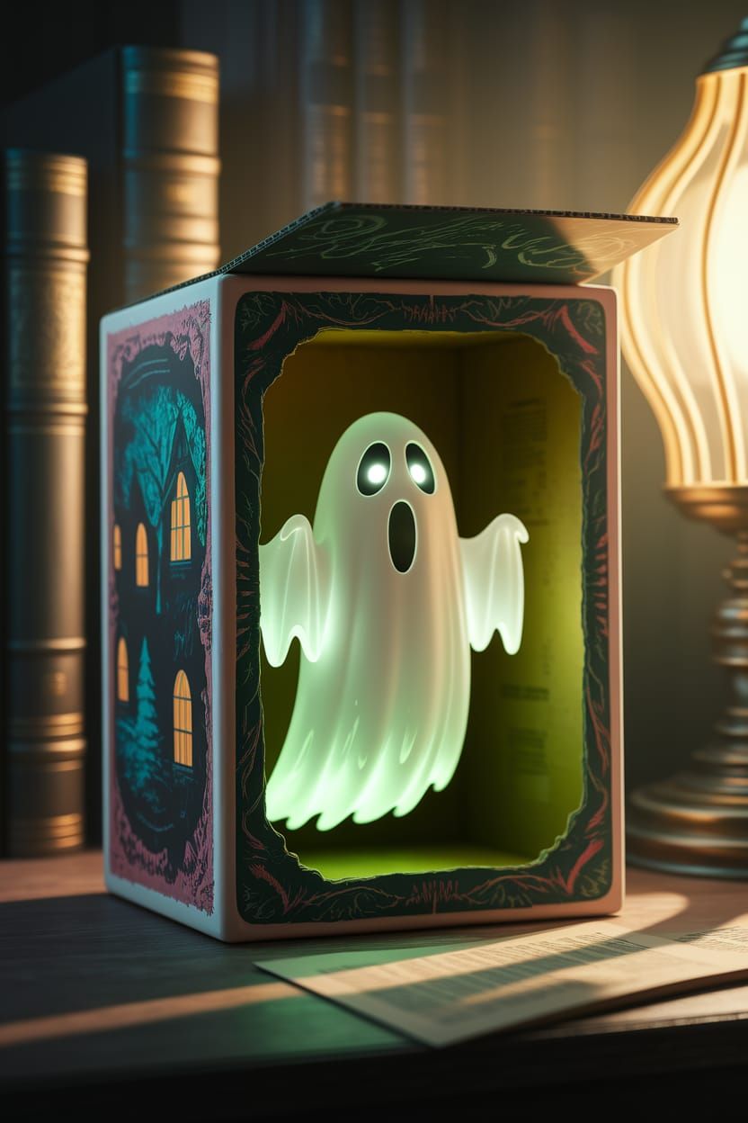 Vintage Ghost Action Figure in Retro Cardboard Box