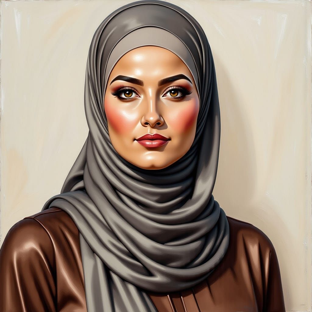 Elegant Hijabi Woman in Modern Oil Painting Style