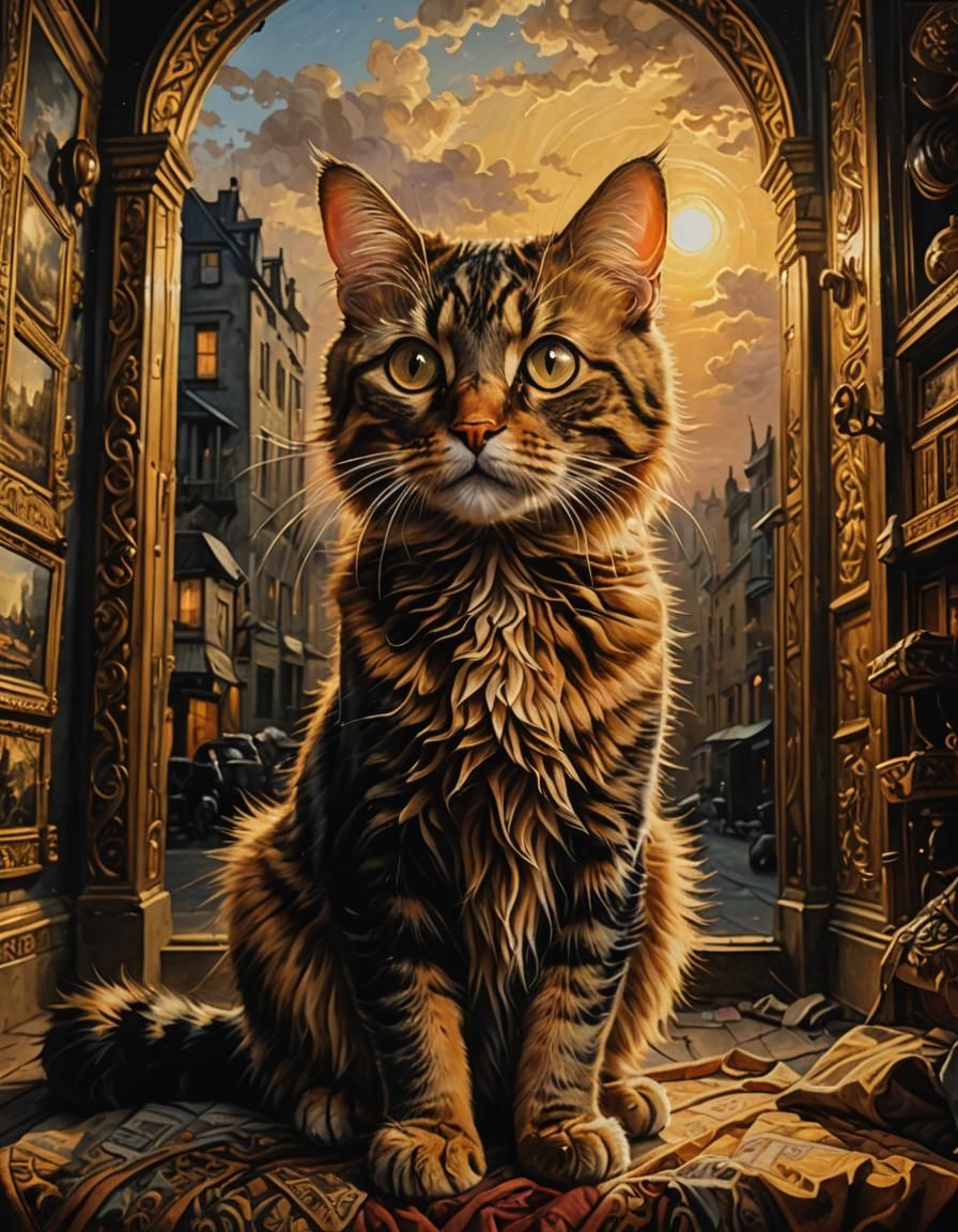 Dramatic Van Cat Oil Painting in Dark Light