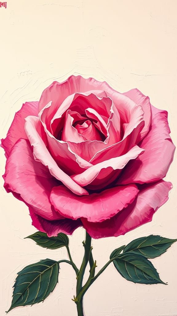 Expressionist Rose Impasto Painting in Pink Hues