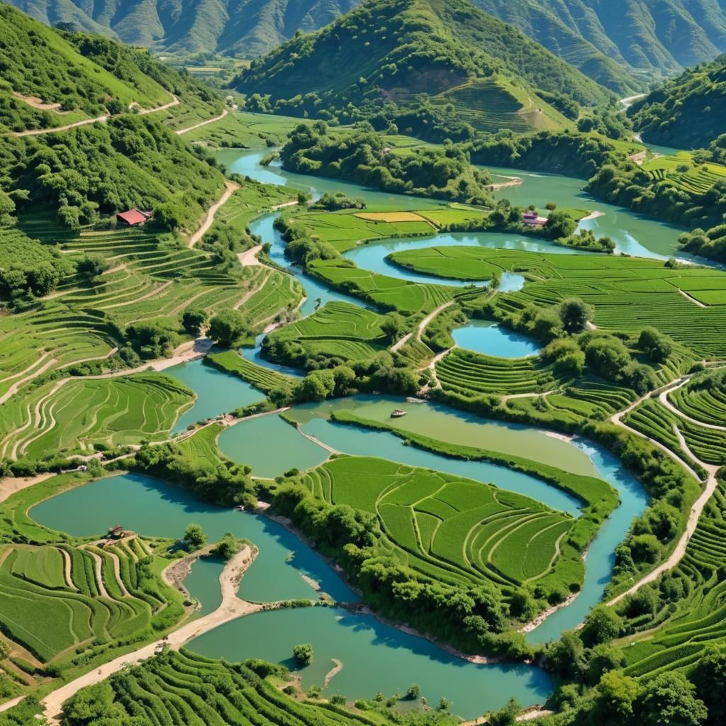 Tranquil White Milk River Spring in Orchard