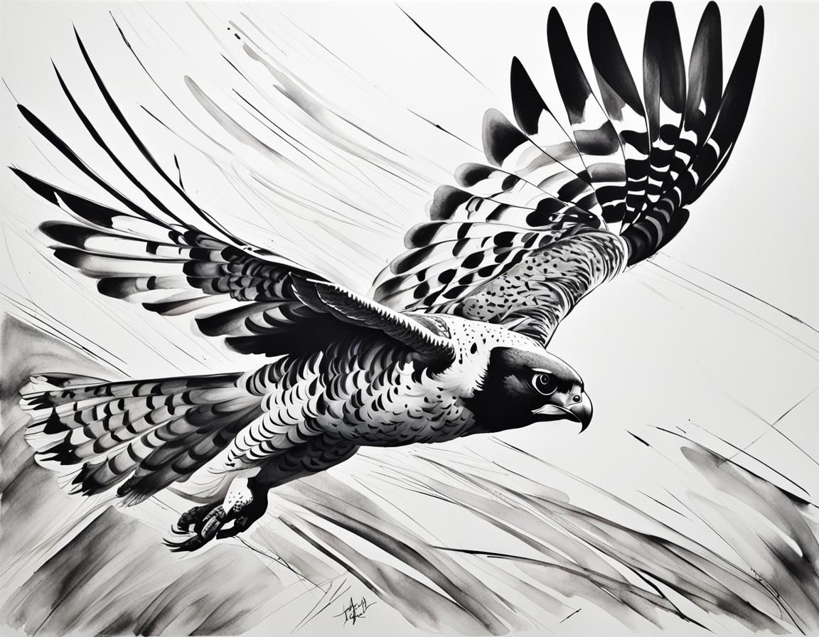 Peregrine Falcon Diving: Dynamic Ink Painting