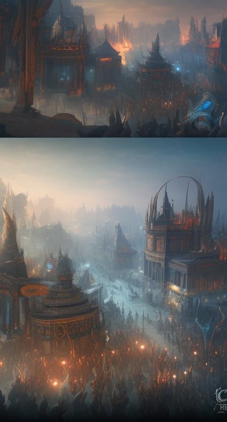 Twelve Districts Chariots Parade in Fantasy Art Style