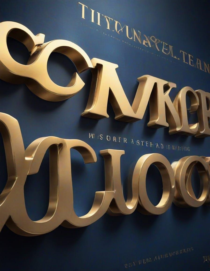 Luxurious Fantasy Logo in 3D Metallic Gold with Glowing Blue...