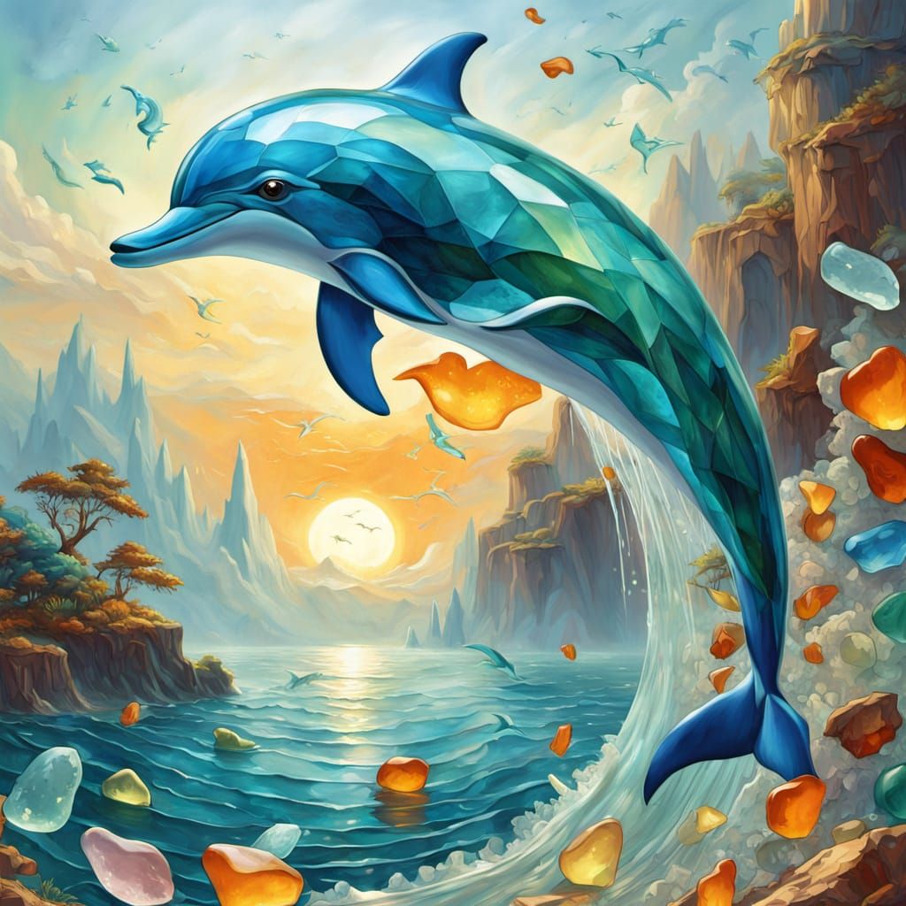 Surreal Sea Glass Dolphins Leap from Ocean