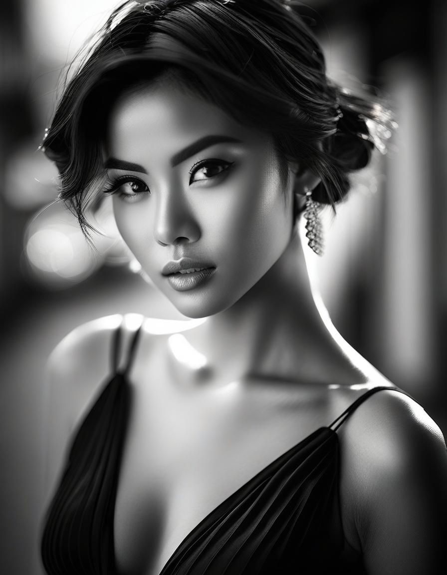 Elegant Black and White Portrait of a Thai Woman