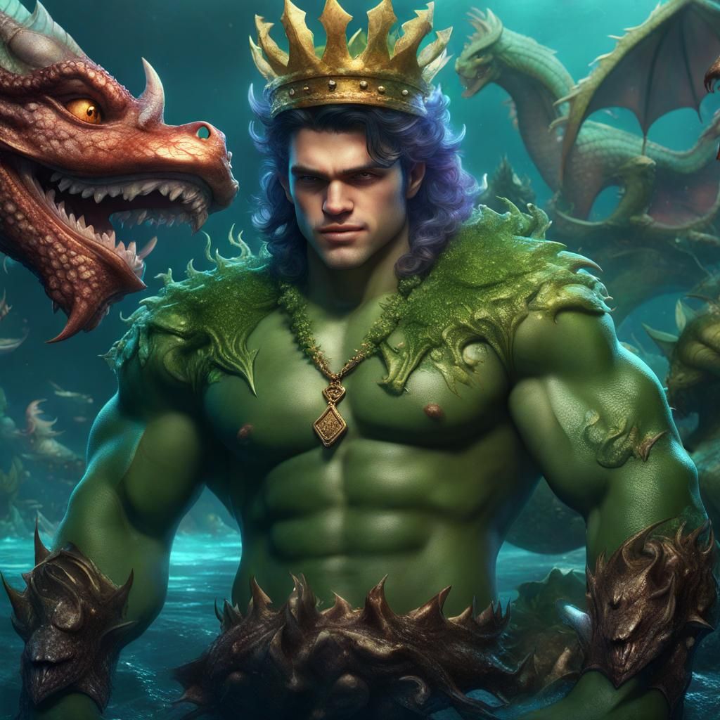 Merman Prince and Dragon Friends in Detailed Painting