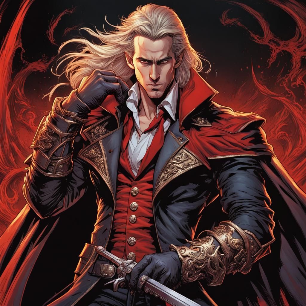 Alucard Prepares for Battle: Comic Book Style