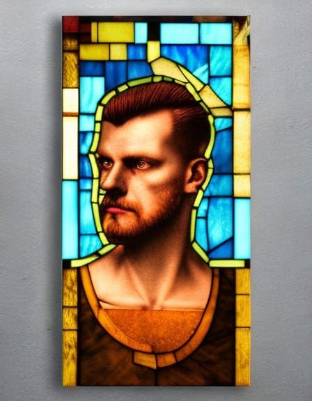 Cyberpunk Stained Glass Head in Bauhaus Style