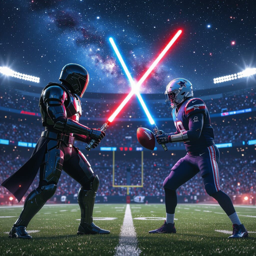 Futuristic Football Duel in a Starry Galaxy