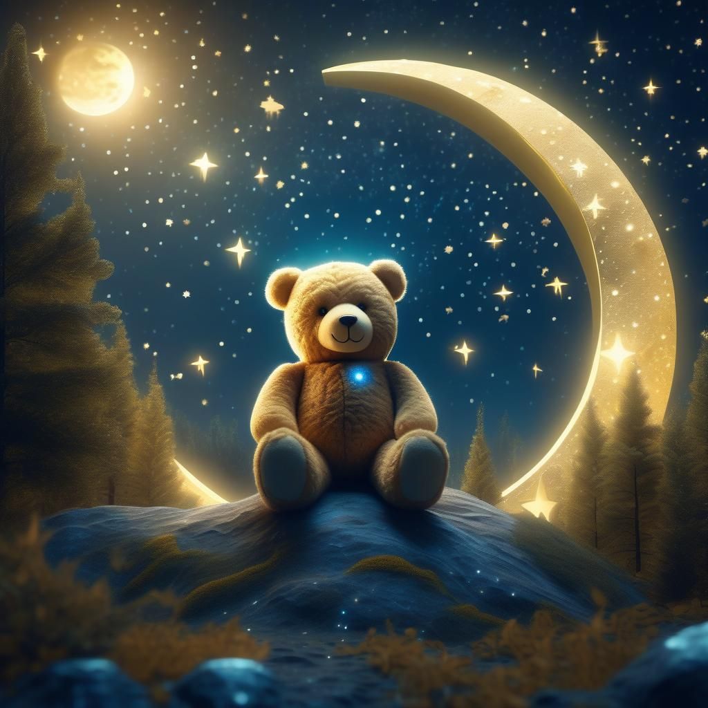 Teddy Bear on Moon in Fantasy Style