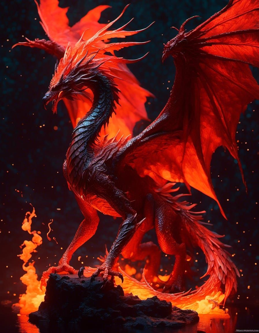 Fiery Phoenix Dragon in Dark Fantasy Style