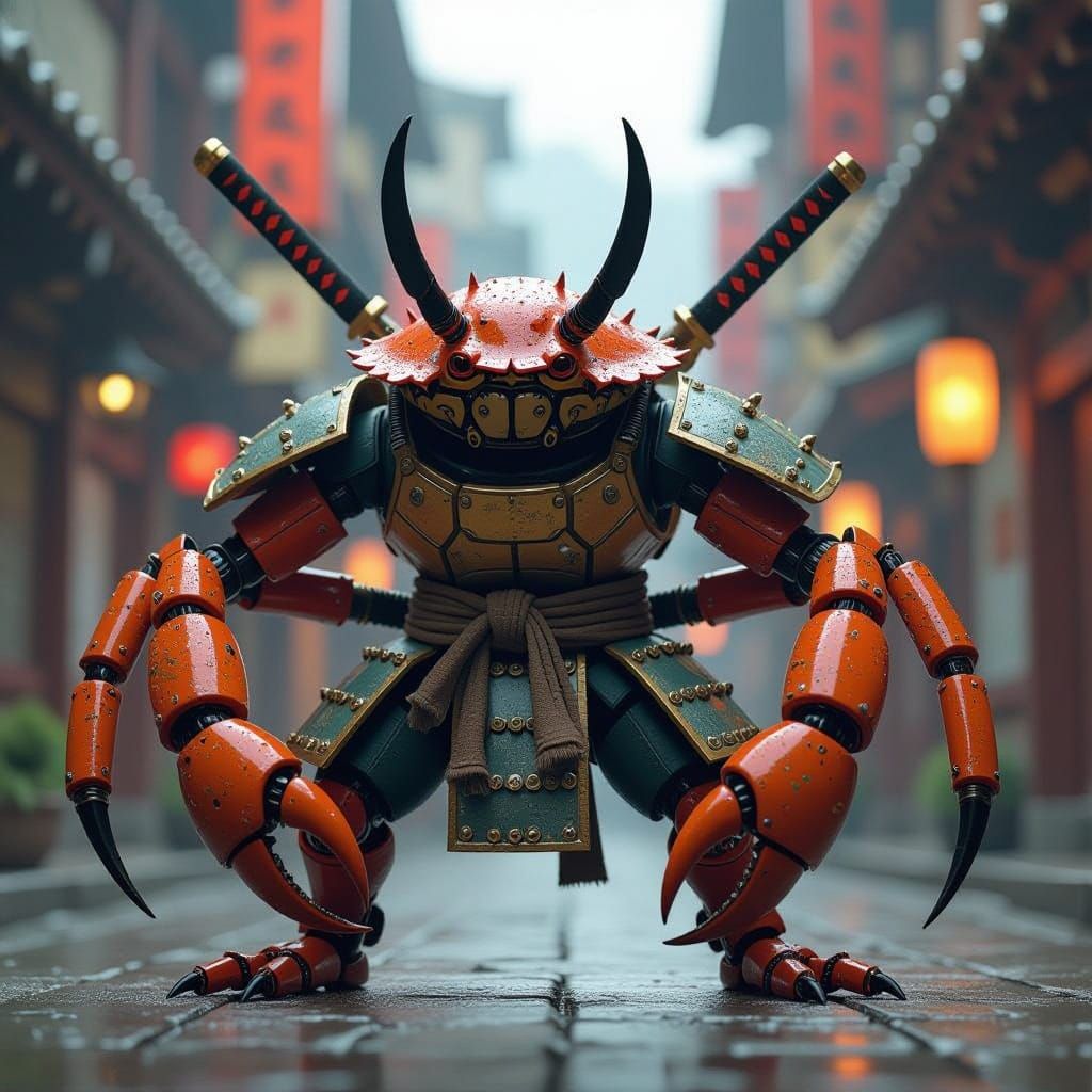 Anime Fantasy Samurai Crab with Crystal Armor and Intricate ...