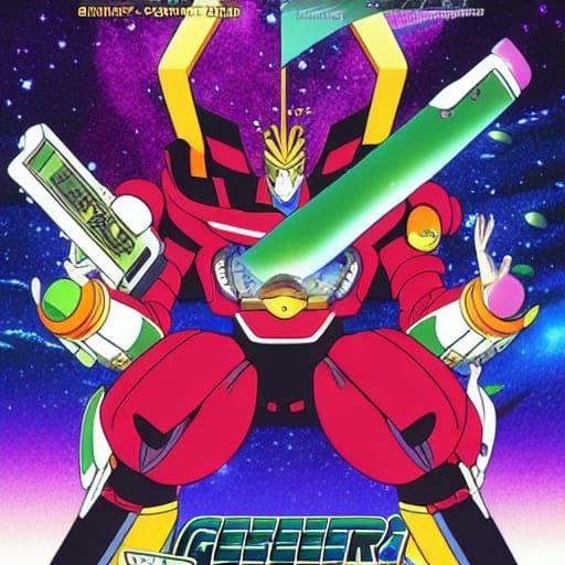 Getter Emperor Fires Getter Beam: Retro Anime Visual
