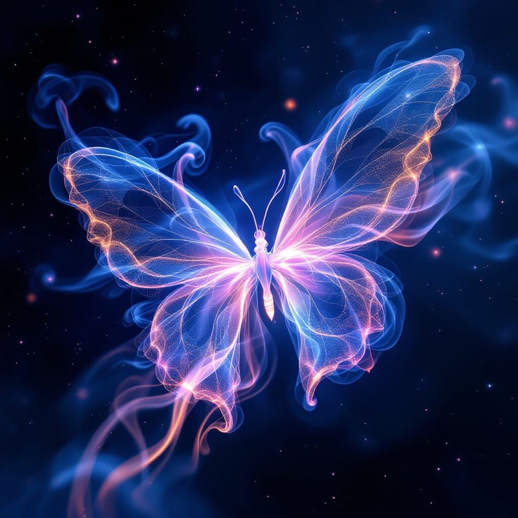 Ethereal Smoke Butterfly in a Starry Dreamscape
