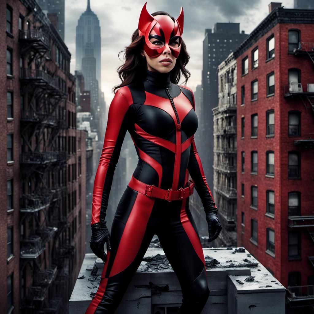 Woman in Mask on New York Rooftop
