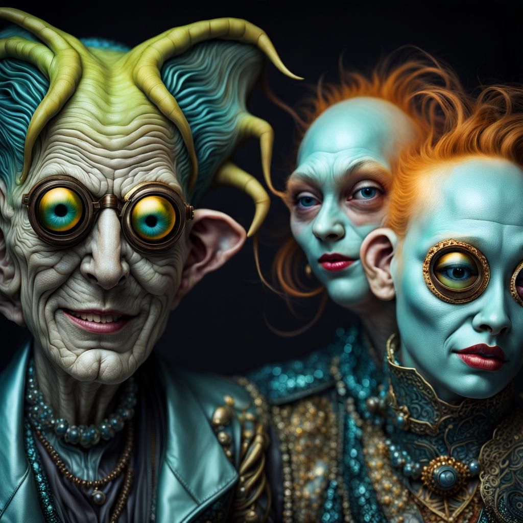 Extravagant Alien Characters in Cosmic Dreamscape