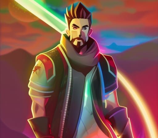 Fiery Solarpunk Mage in Cel-Shaded Style