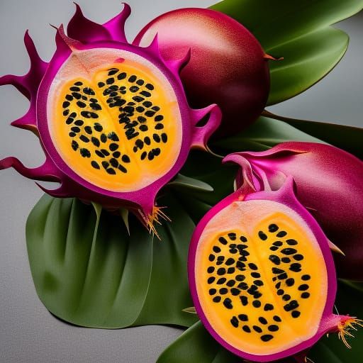 Hyperdetailed Photo of Dragon Fruit and Passionfruit