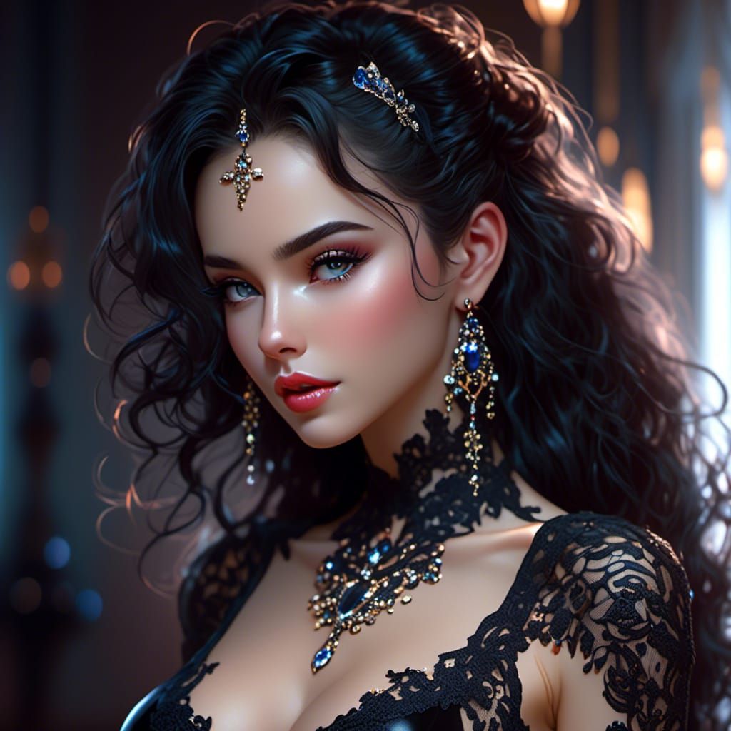 Beautiful French Woman Portrait in Fantasy Art Style