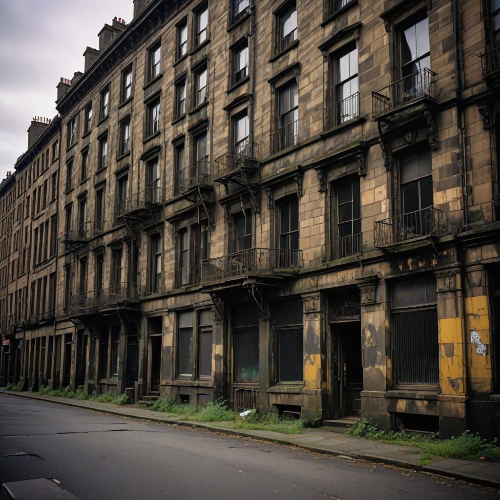 Eerie Slum Street Scene in Lowry Style