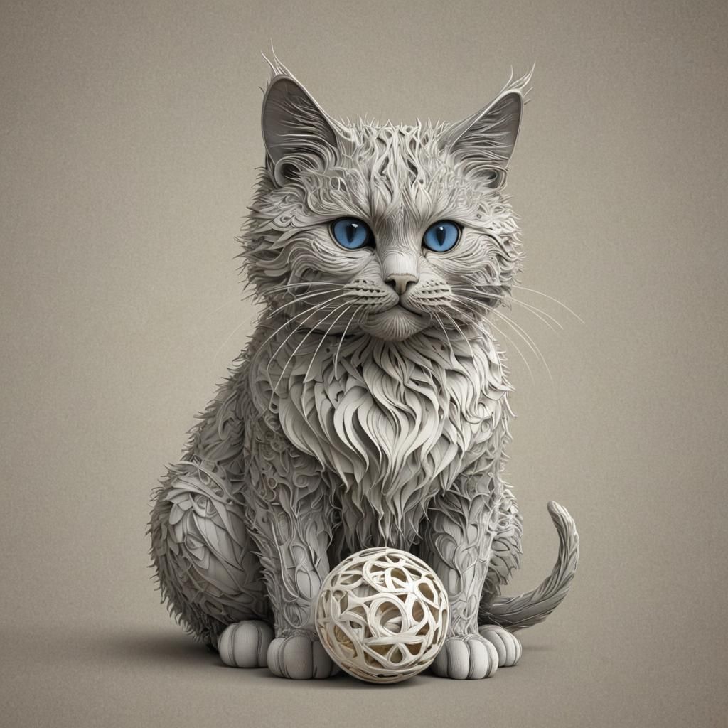 Abstract Fractal Cat Playing With Ball