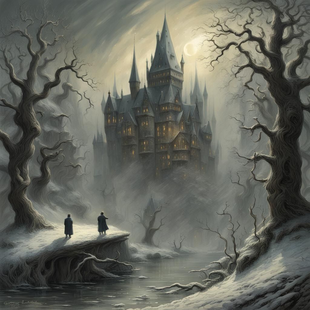 Harry Potter boeken , Wezel , bibliotheek, focus boeken,  water ,mist , sneeuw,  kerstboom