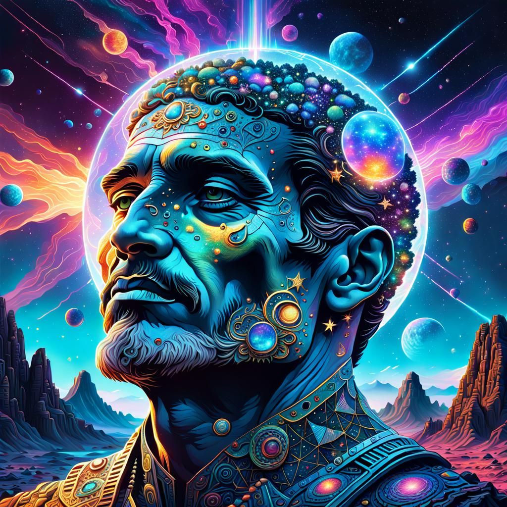 Holographic Astral God in Mixed Media Style