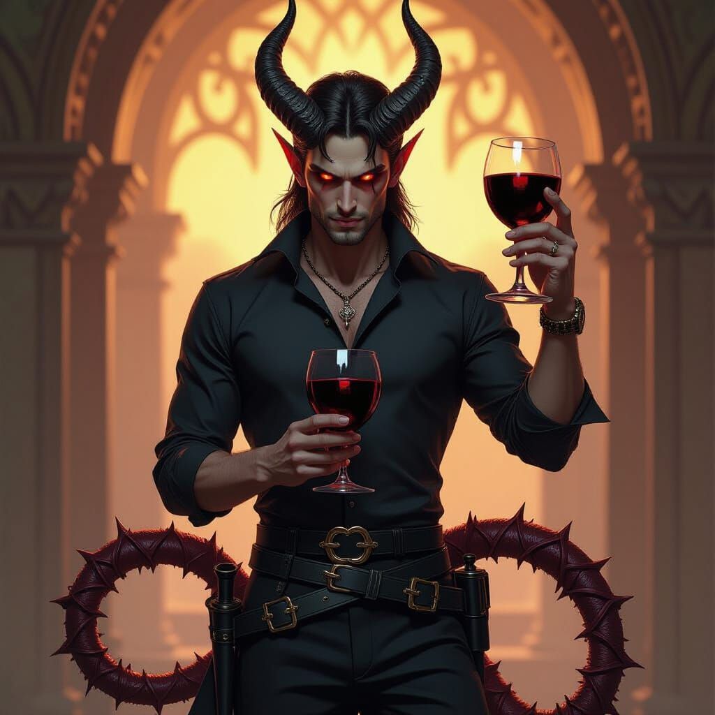 Sinister Demon Holding Crimson Wine Chalice