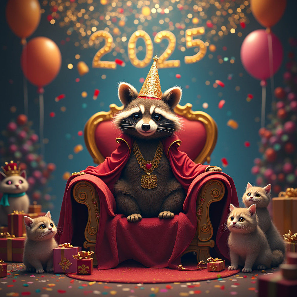 Raccoon's Whimsical New Year Celebration: A Matte Painting