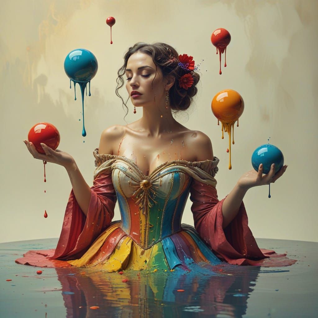 Dreamlike Woman as Melting Oil Painting