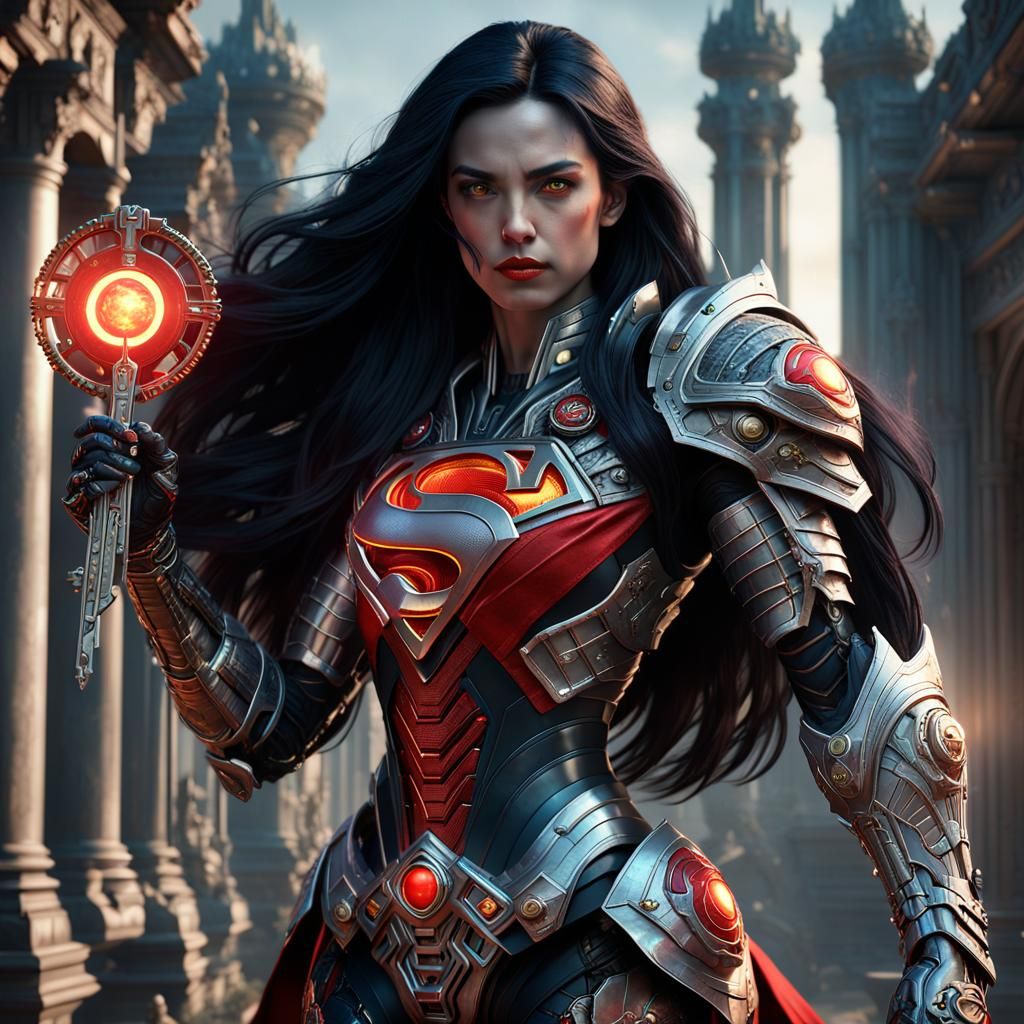 Woman in Rococo Cyber Armor Holding Key