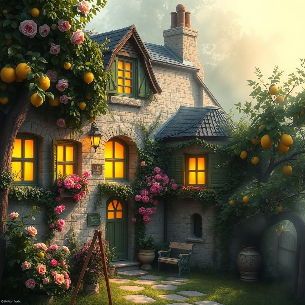 Quaint Stone Cottage in Whimsical Fantasy Style