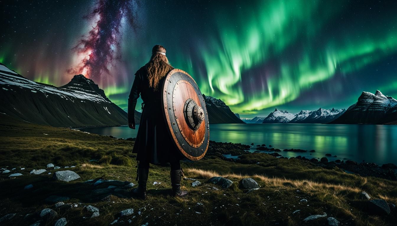 Viking Shield in a Starry Fjord