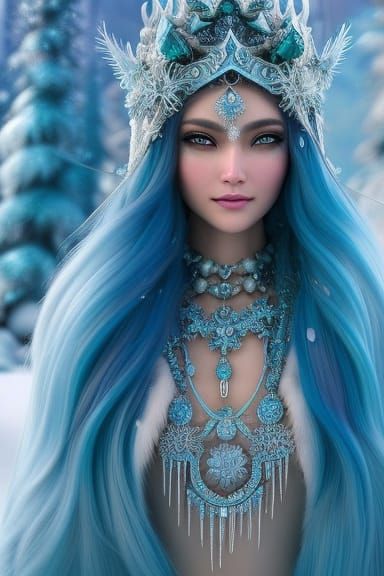 Icy Winter Goddess Portrait in Hyperdetailed Style
