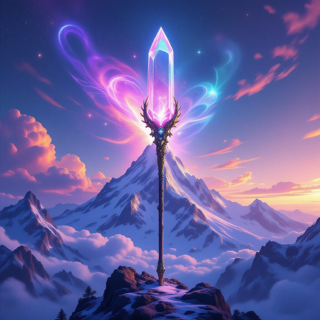 Giant Crystal Staff Erupts From Mountain Summit