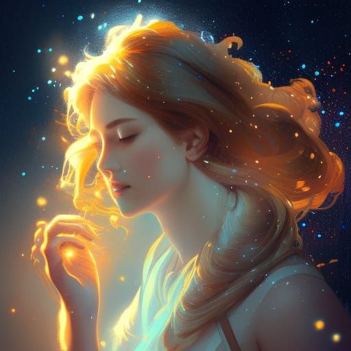 Fireworks Portrait Under Starry Night Sky