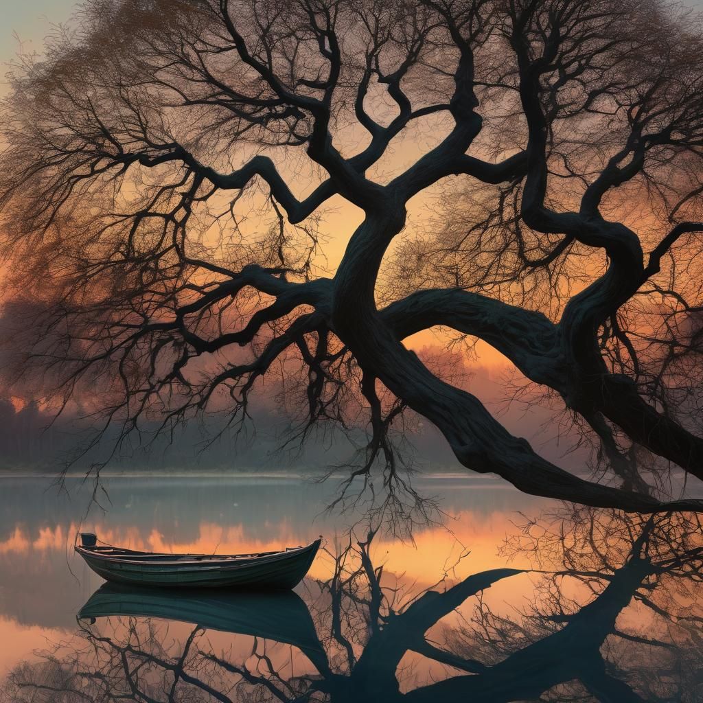 Vibrant Lakeside Sunset in Surreal Landscape Style