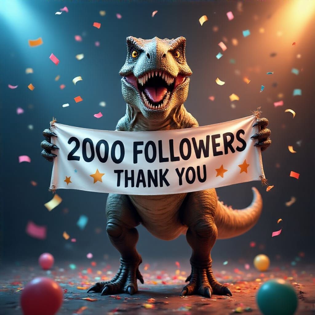 T-Rex Celebrates 2000 Followers with Festive Banner