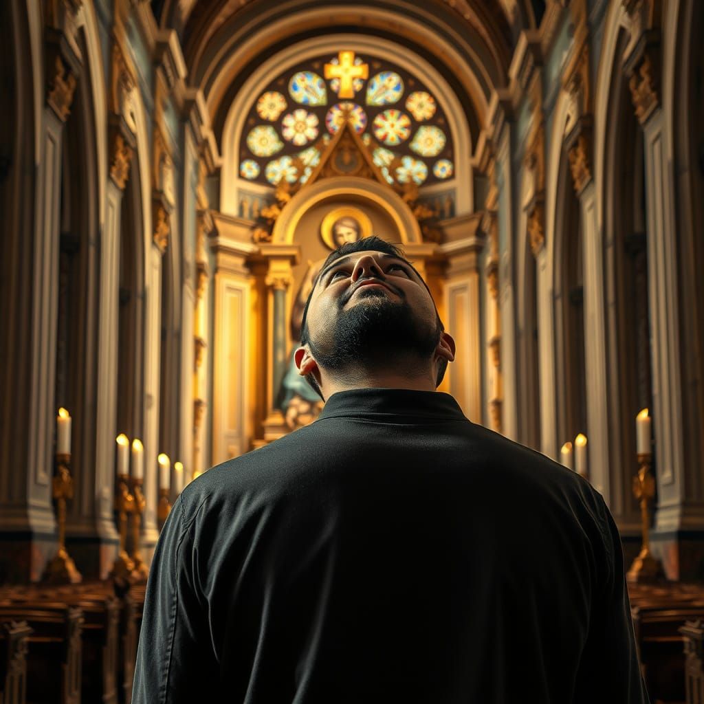A Devout Man in Prayer Before the Altar