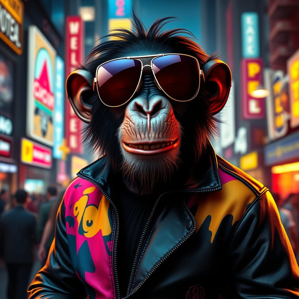 Urban Chimpanzee in High-Octane Concept Art Style