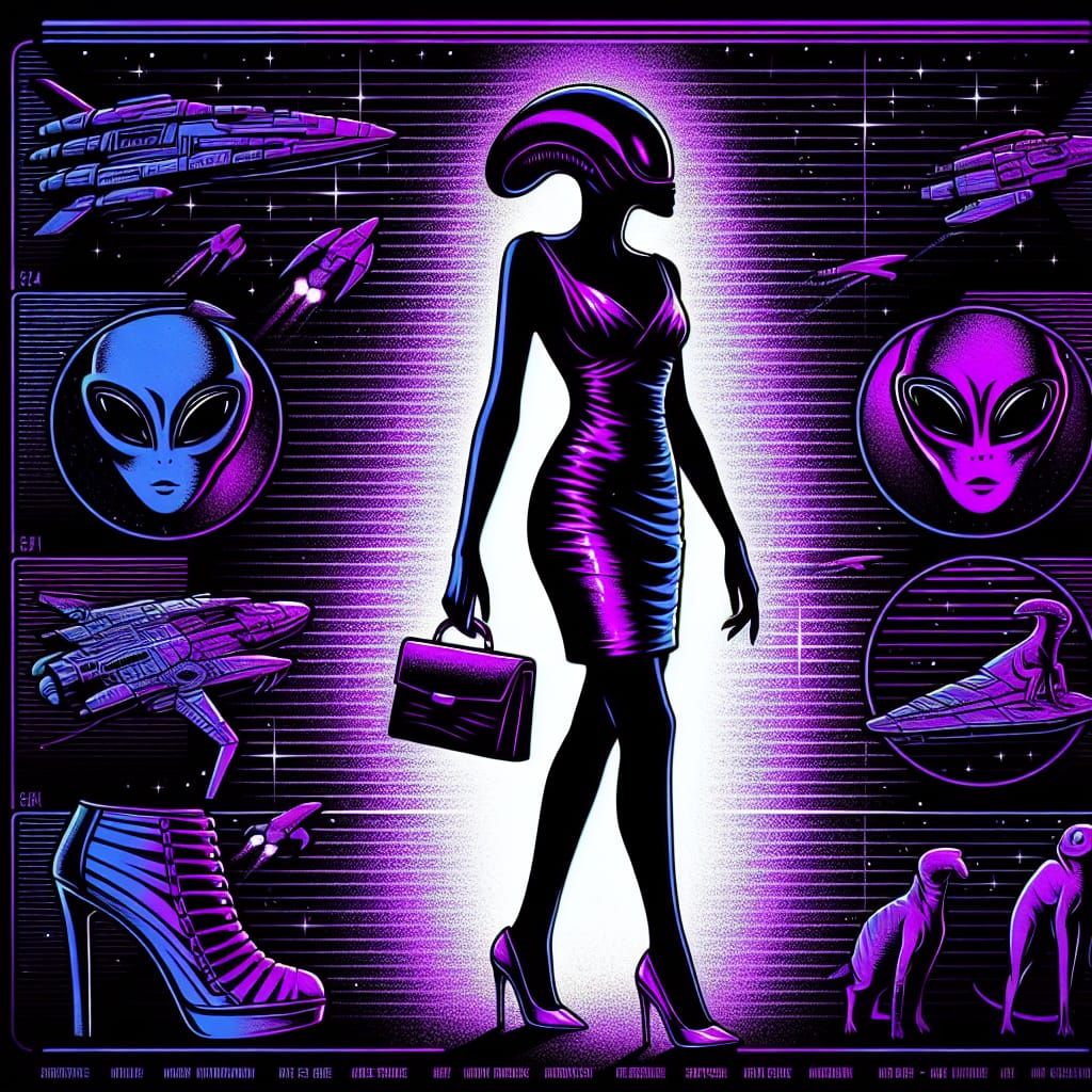 Feminine Alien Fugitive in Blacklight Poster Style