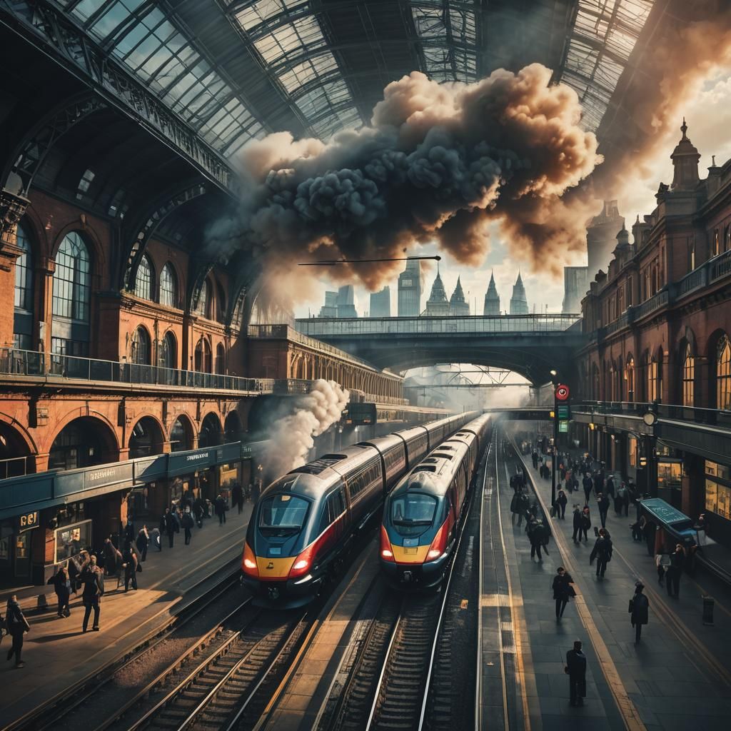 Dramatic Train Speeds Through London: Cinematic Digital Art