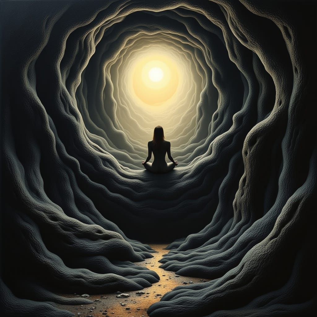 Mind Turmoil: Isolated Figure in Dark Well