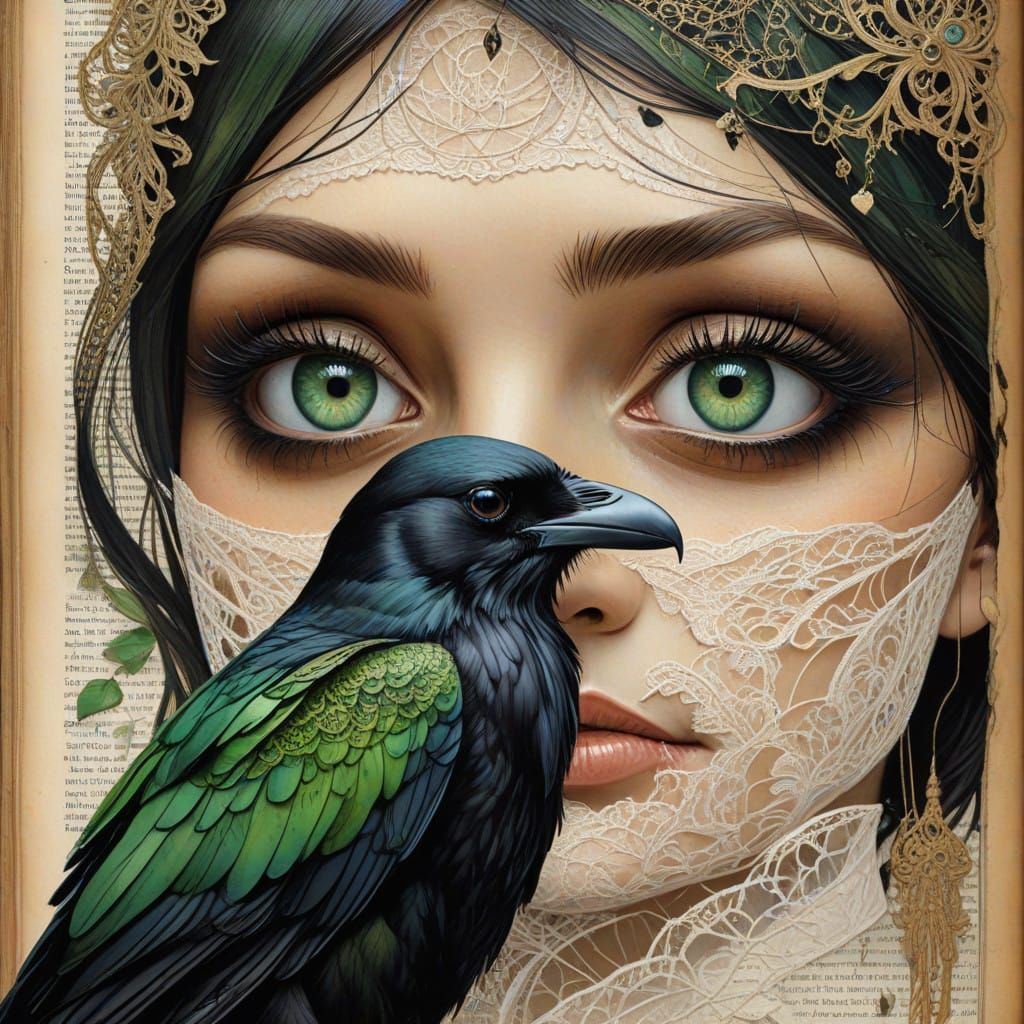 Watercolor Illustration of a Mysterious Green-Eyed Figure