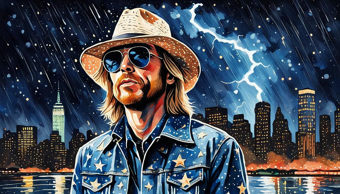 Tom Petty Pop-Art Portrait in Rainy New York City