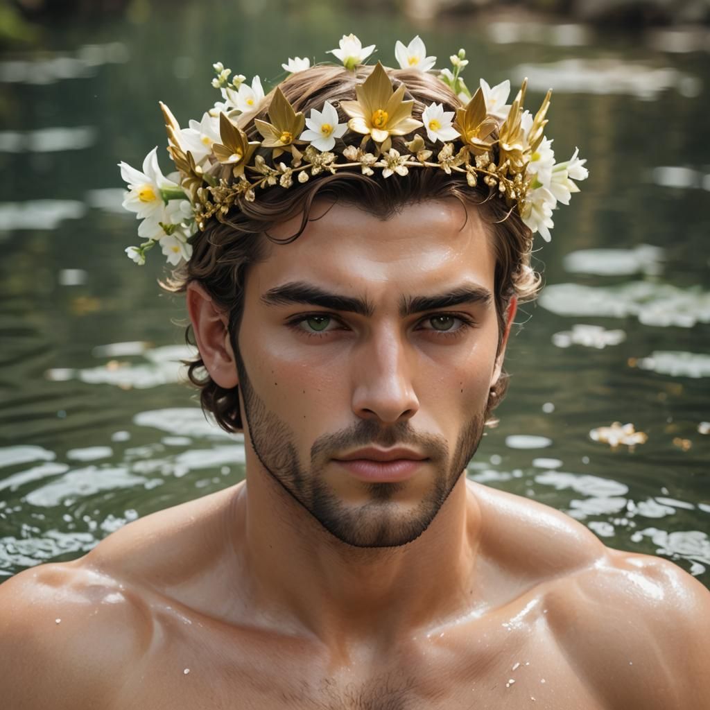 Greek God with Narcissus Flowers: 3D Anime Art