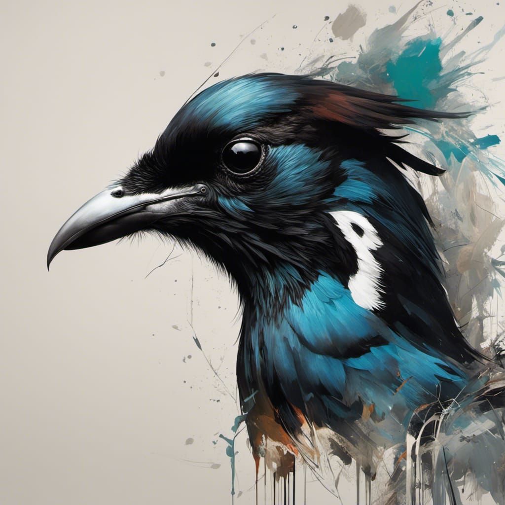 Magpie Portrait in Ornate Frame, Magical Realism